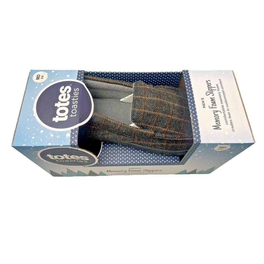 Totes Toasties Mens Memory Foam Slippers Medium 8/9 Dark Charcoal